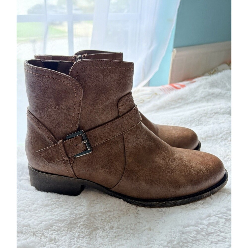 Veittes Women's Ankle Boots Size US 9.5/UK 7.5/EUR 41 Brown Side Buckle